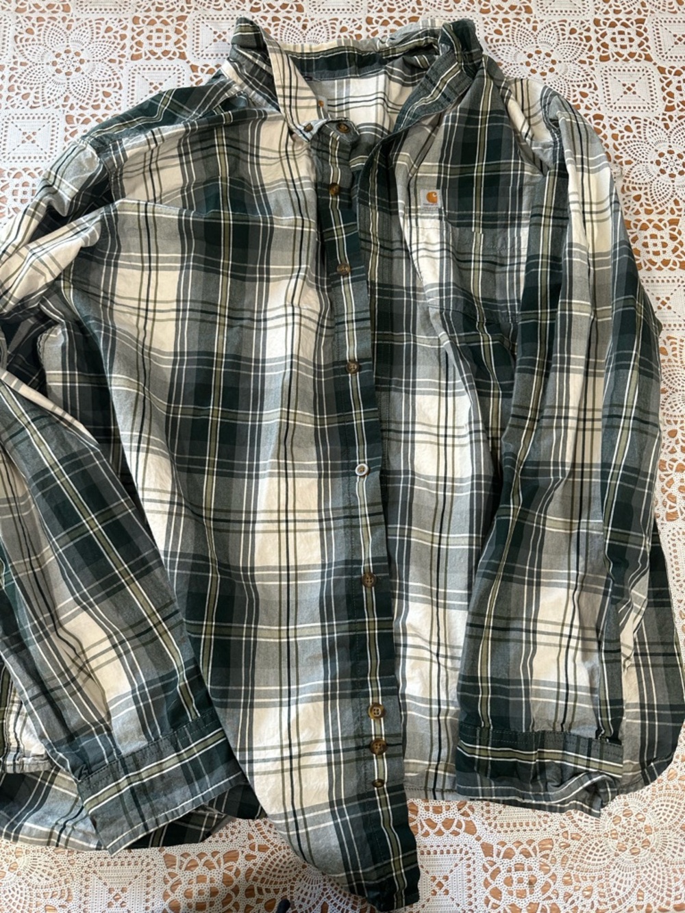 Carhartt Plaid Button Up Shirt Mens 2XL Relaxed Fit Green Workwear Cotton